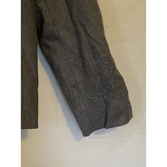 Pendleton Career Blazer Womens Sz 12 Gray Embroidered Sleeves 100% Virgin Wool - Picture 3 of 7